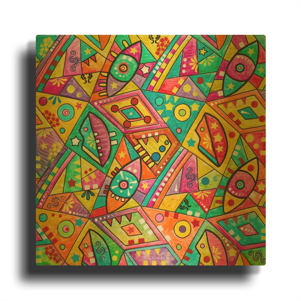 'Geometry Eyes And Lips' By Dean Russo Gold Metal Wall Art