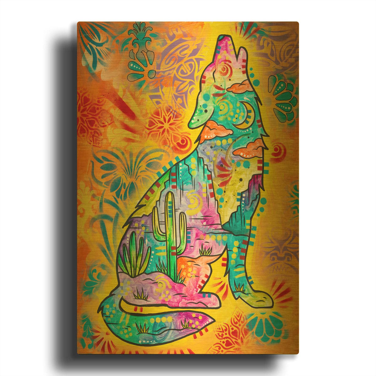 'Coyote Howl' By Dean Russo Gold Metal Wall Art