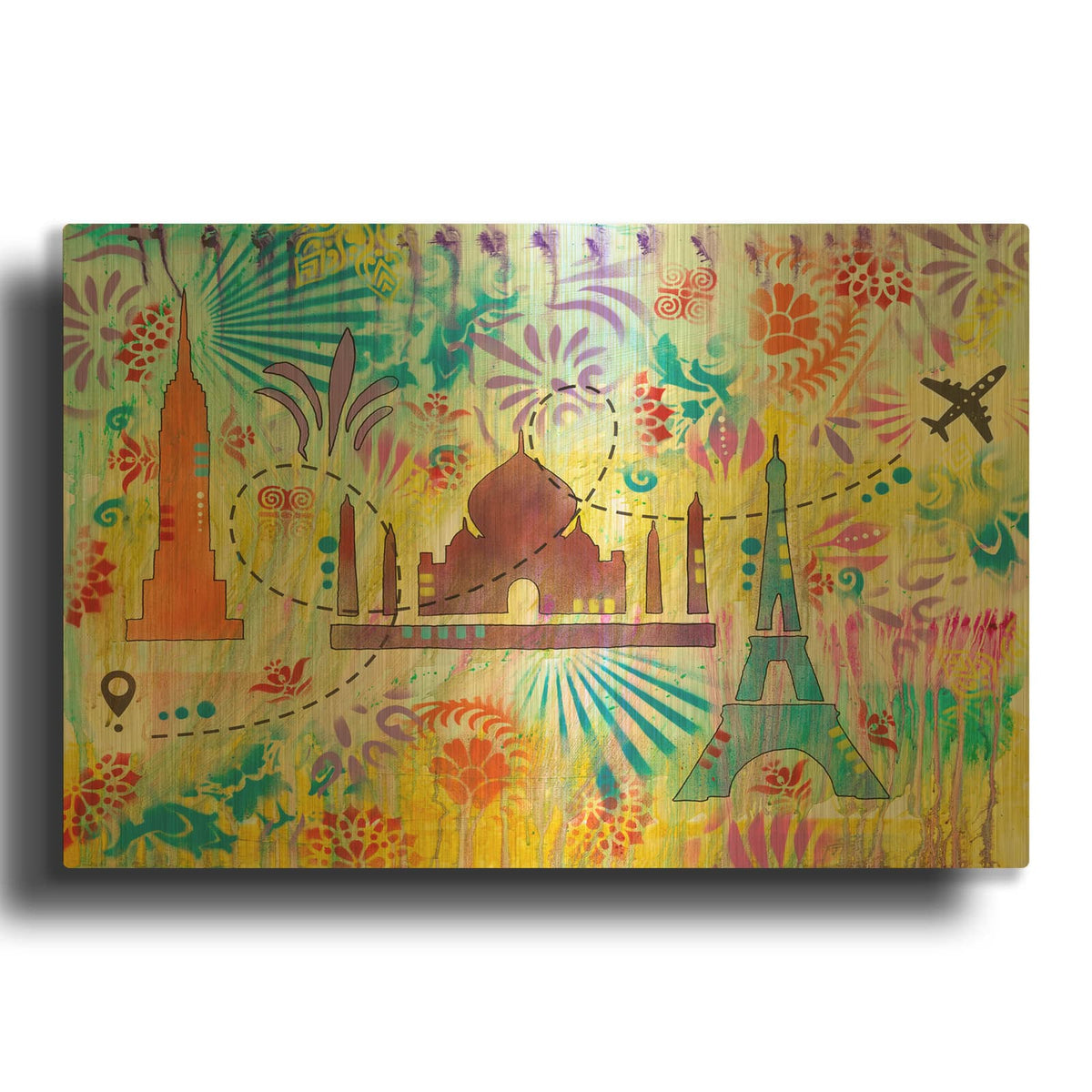 'World Landmarks' By Dean Russo Gold Metal Wall Art