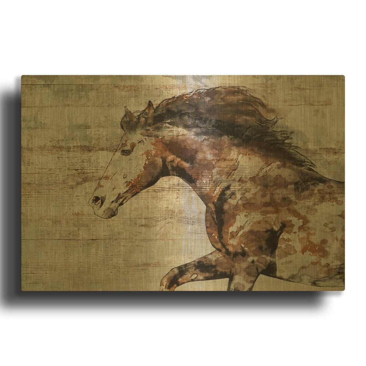 'WILD HORSE RUNNING 4' By Irena Orlov Gold Metal Wall Art