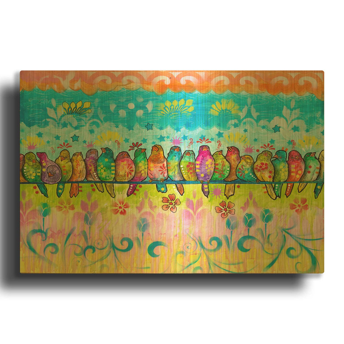 'Birds On A Line' By Dean Russo Gold Metal Wall Art