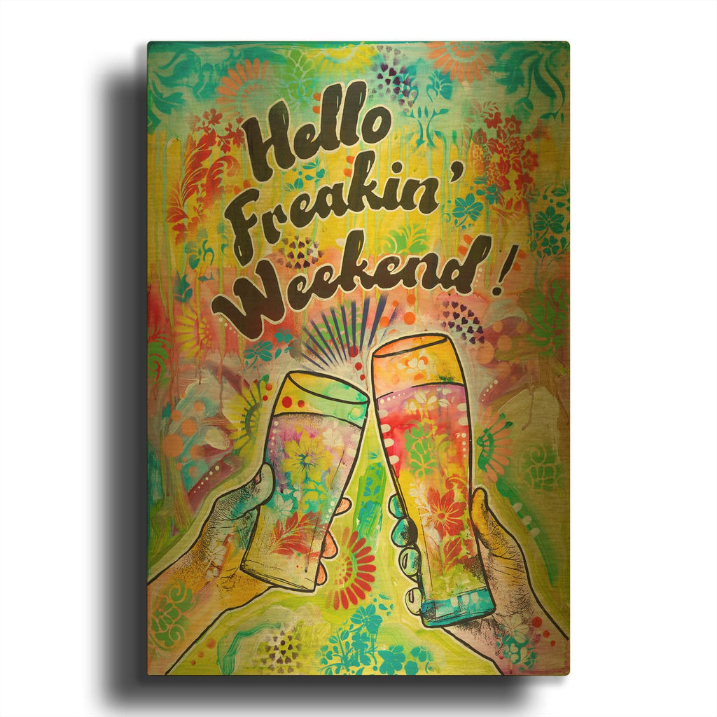 'Cheers - Hello Freakin Weekend' By Dean Russo Gold Metal Wall Art