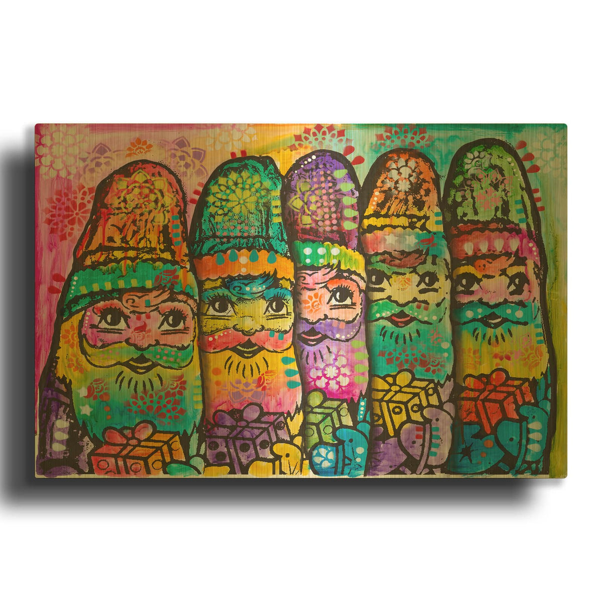'Foil Chocolate Santas' By Dean Russo Gold Metal Wall Art
