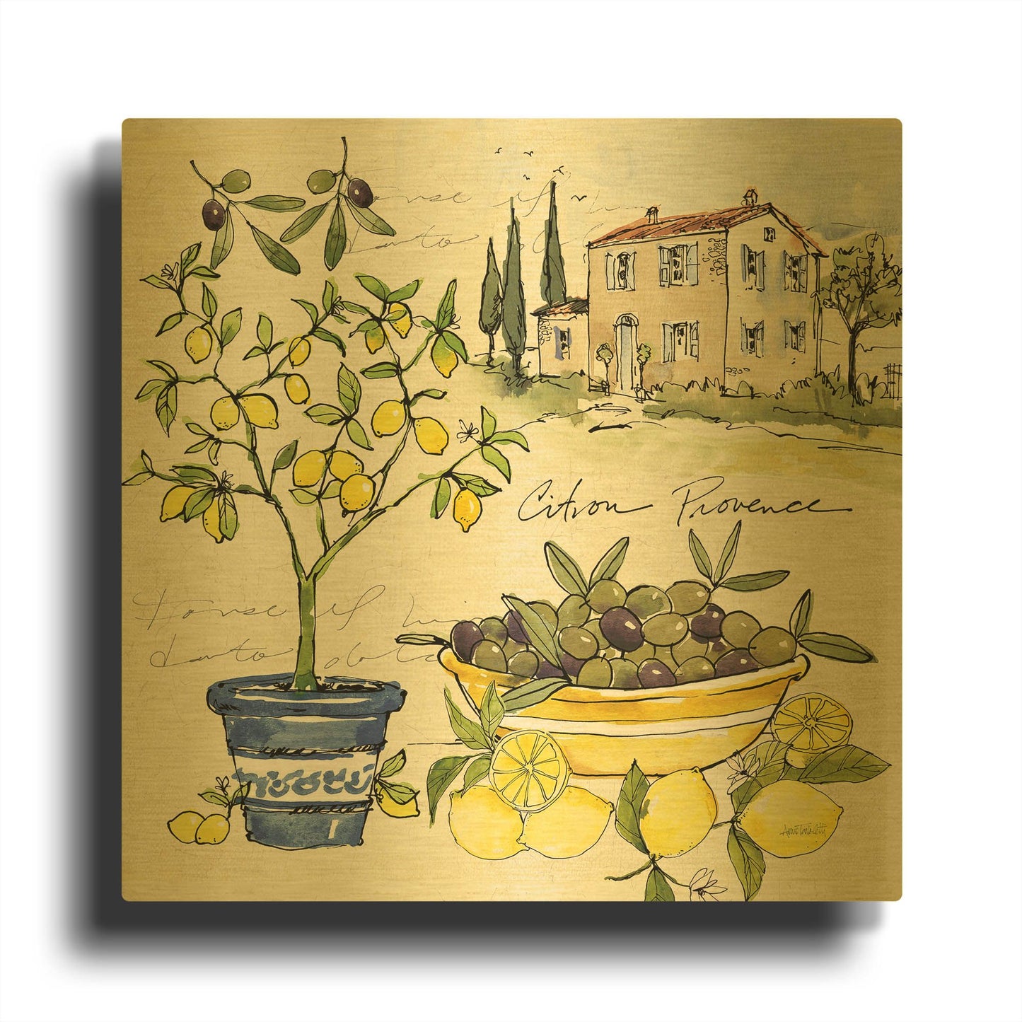'Citron IV' By Anne Tavoletti Gold Metal Wall Art