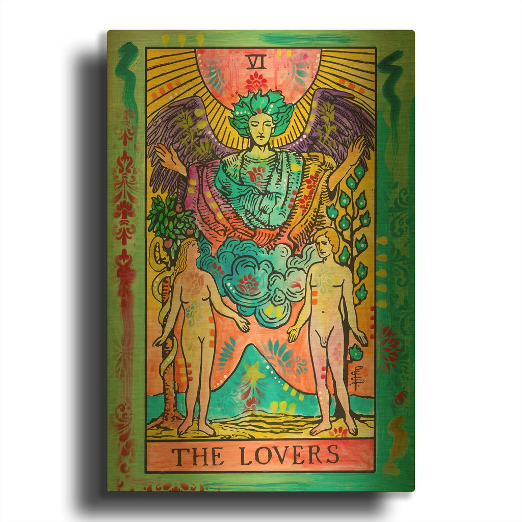 'Tarot - The Lovers' By Dean Russo Gold Metal Wall Art