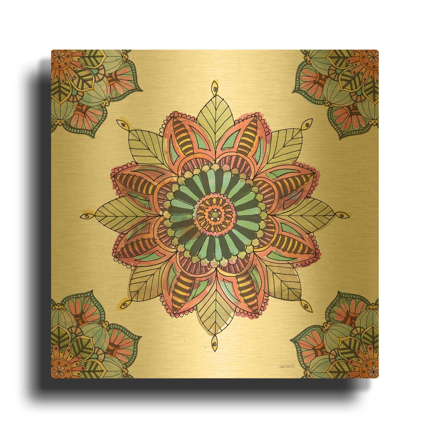 'Mandala Morning VI' By Anne Tavoletti Gold Metal Wall Art