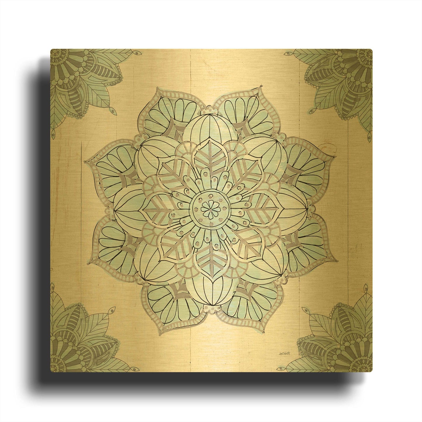 'Mandala Morning V Blue and Gray' By Anne Tavoletti Gold Metal Wall Art