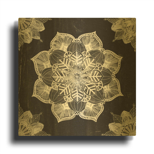 'Mandala Morning V Black and White' By Anne Tavoletti Gold Metal Wall Art