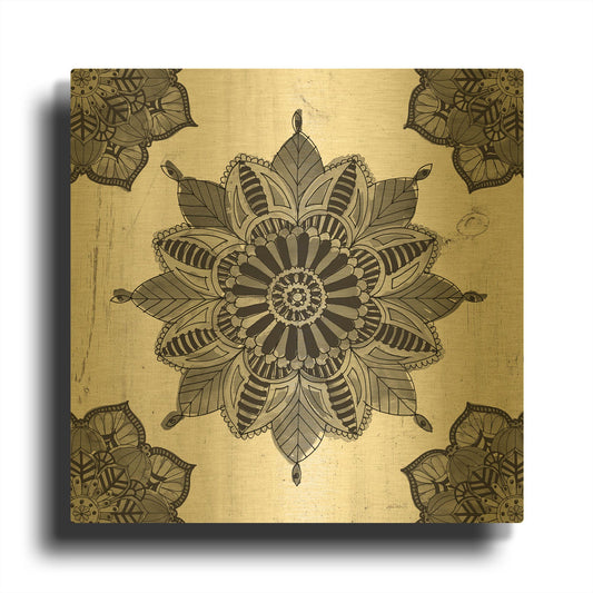 'Mandala Morning VI Black and White' By Anne Tavoletti Gold Metal Wall Art