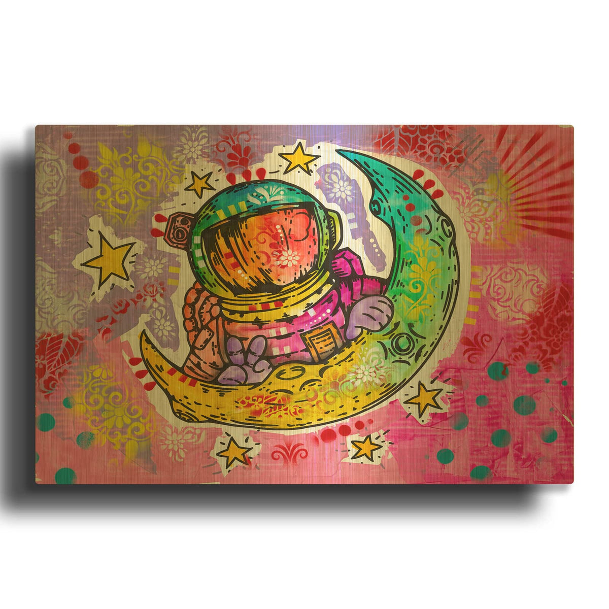 'Astronaut Crescent Moon' By Dean Russo Gold Metal Wall Art