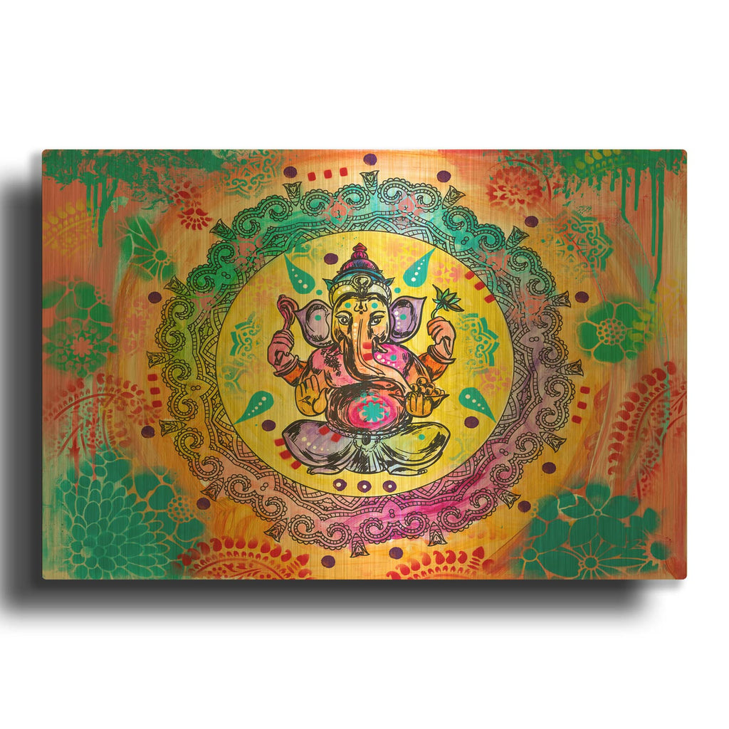 'Ganesh Seated' By Dean Russo Gold Metal Wall Art