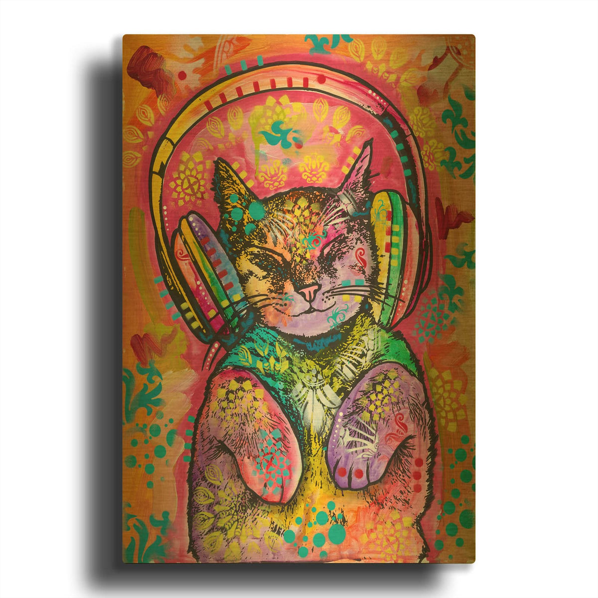 'Headphones Kitten' By Dean Russo Gold Metal Wall Art