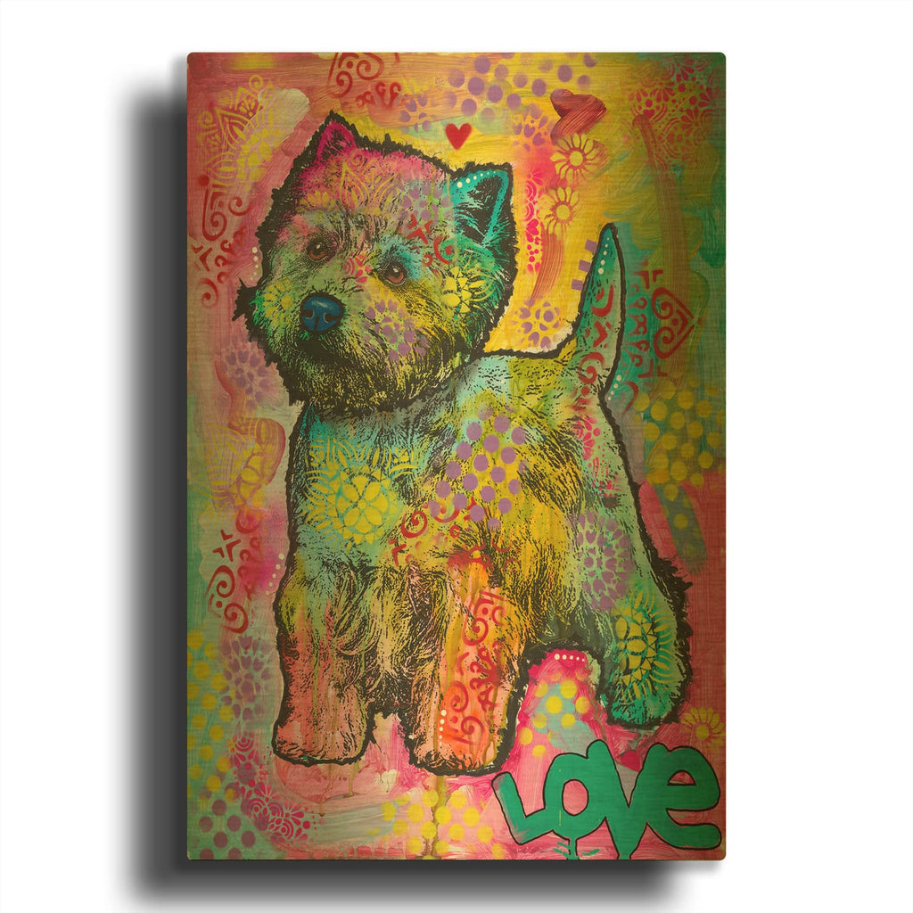 'Little White Pupper' By Dean Russo Gold Metal Wall Art