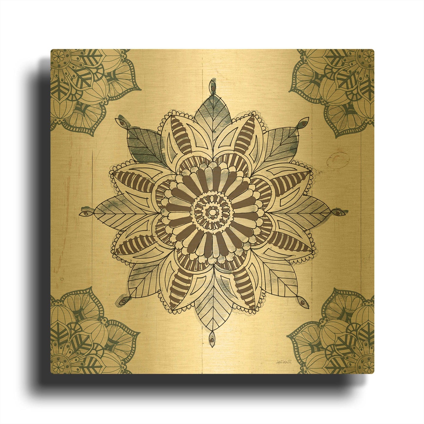 'Mandala Morning II' By Anne Tavoletti Gold Metal Wall Art