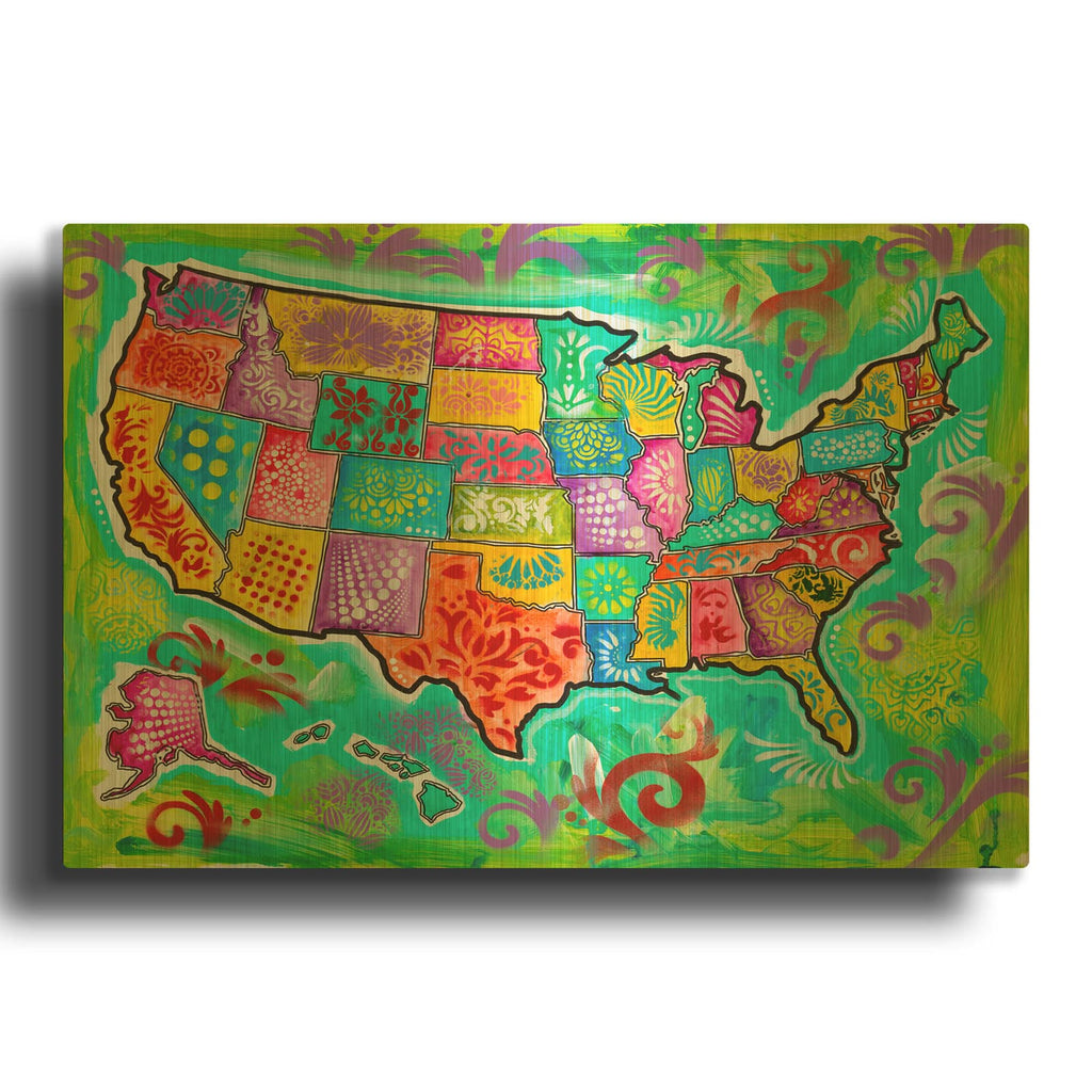 'Map Of Usa' By Dean Russo Gold Metal Wall Art