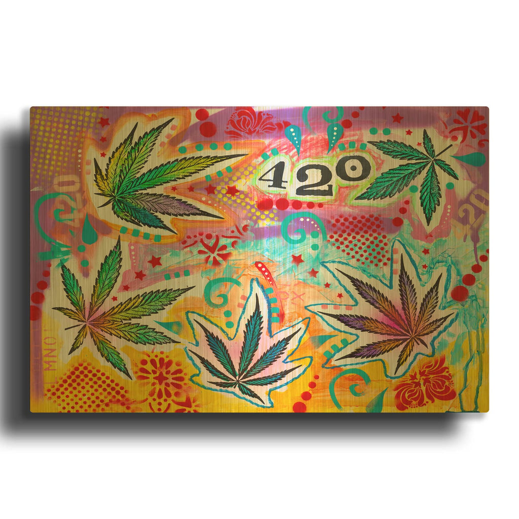 'Pot Leaves 420' By Dean Russo Gold Metal Wall Art