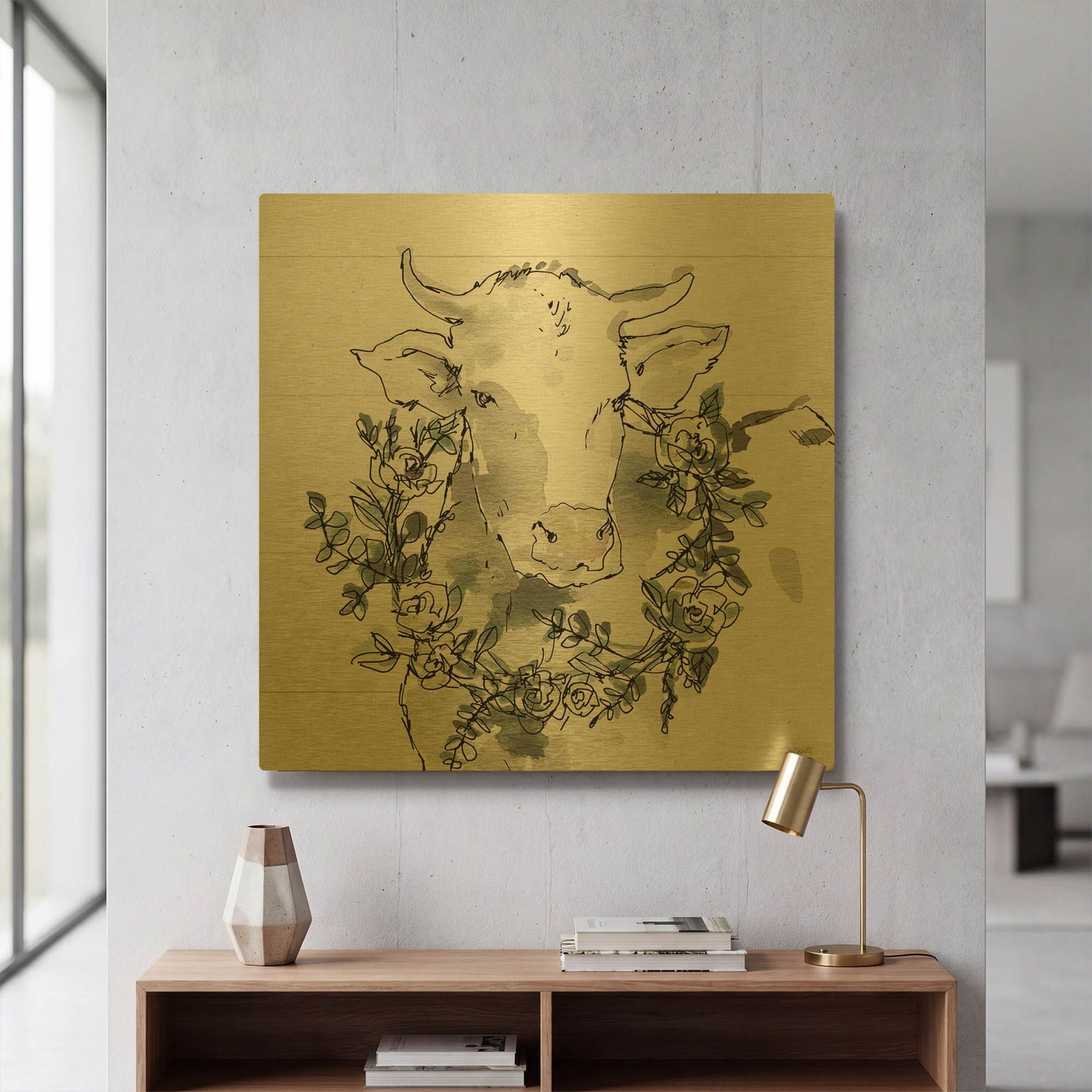 'Modern Farmhouse XII' By Anne Tavoletti Gold Metal Wall Art