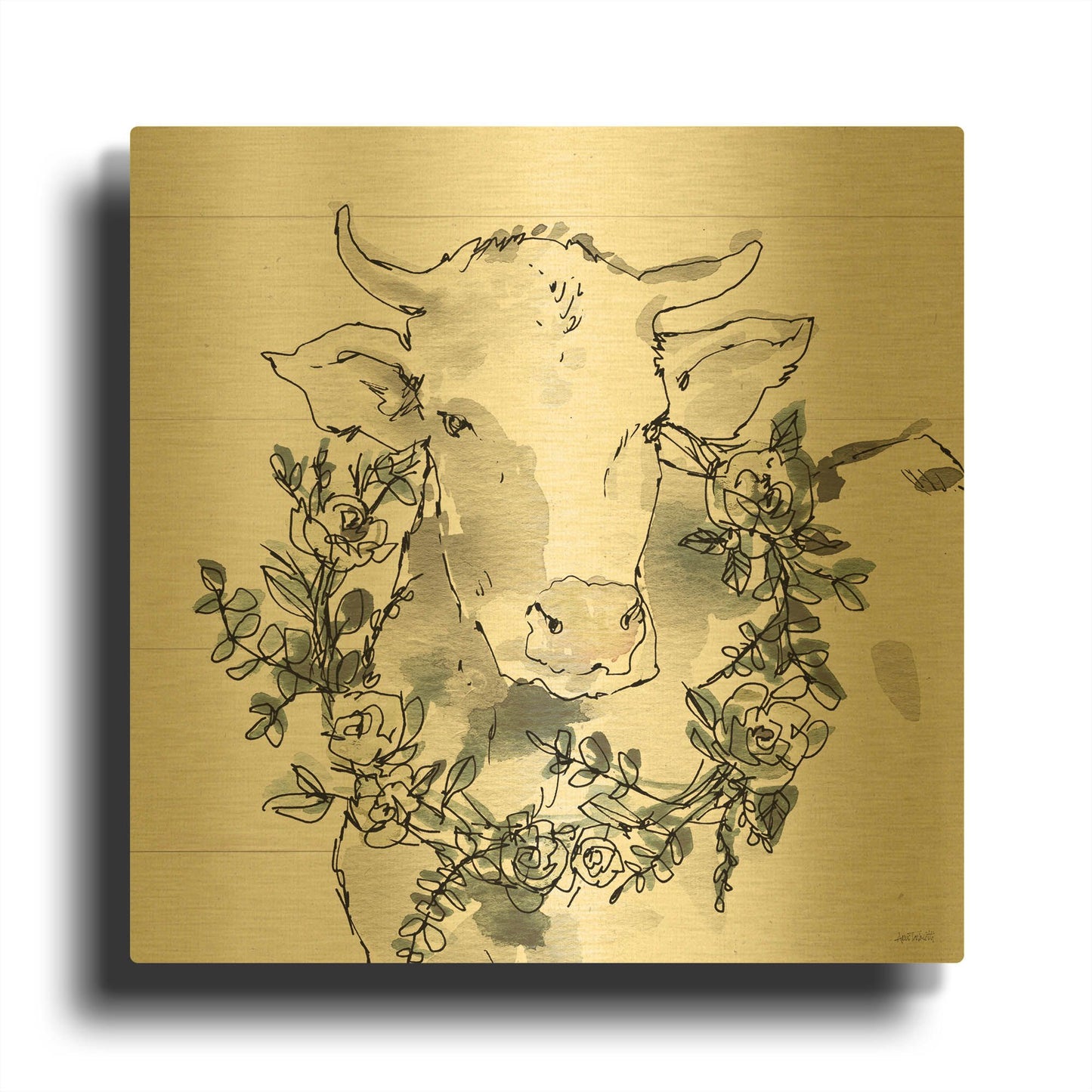 'Modern Farmhouse XII' By Anne Tavoletti Gold Metal Wall Art
