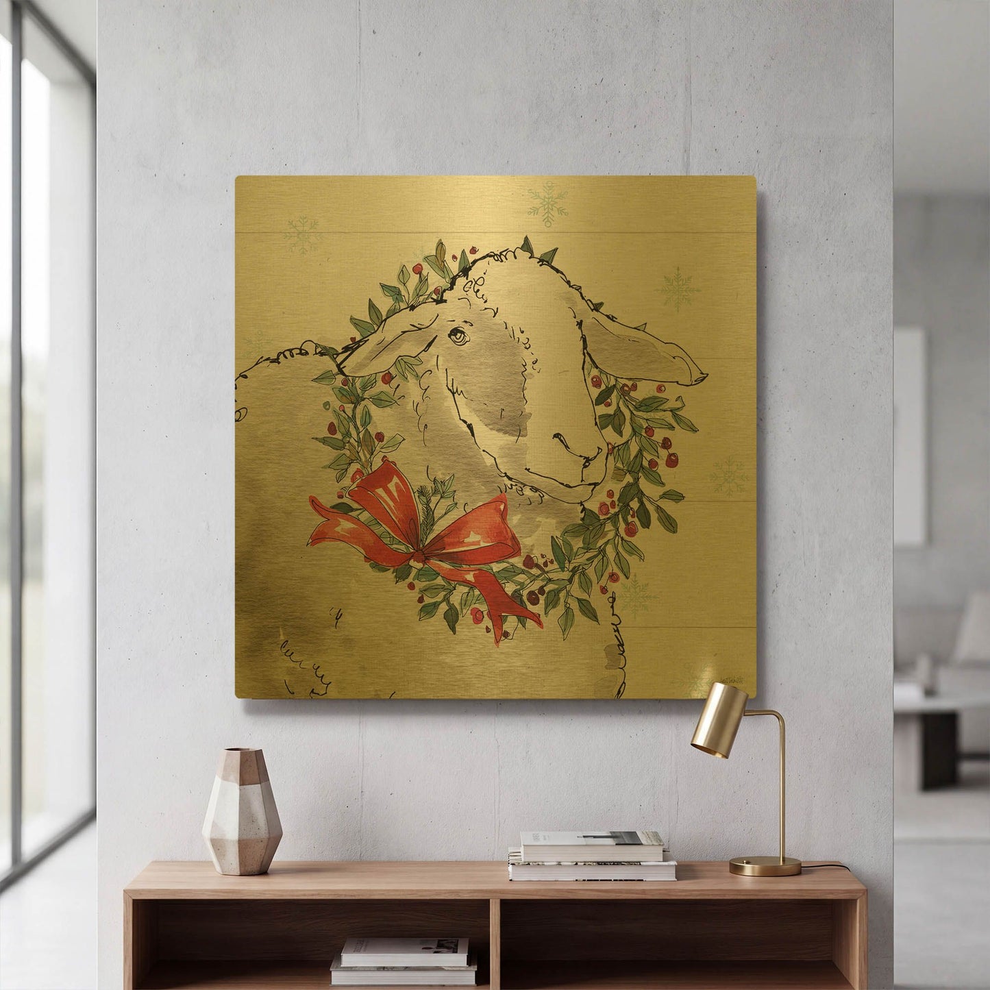 'Modern Farmhouse XIII Christmas' By Anne Tavoletti Gold Metal Wall Art