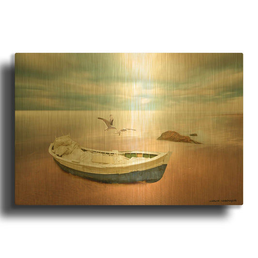 'Sunrise On The Beach' By Carlos Casamayor Gold Metal Wall Art