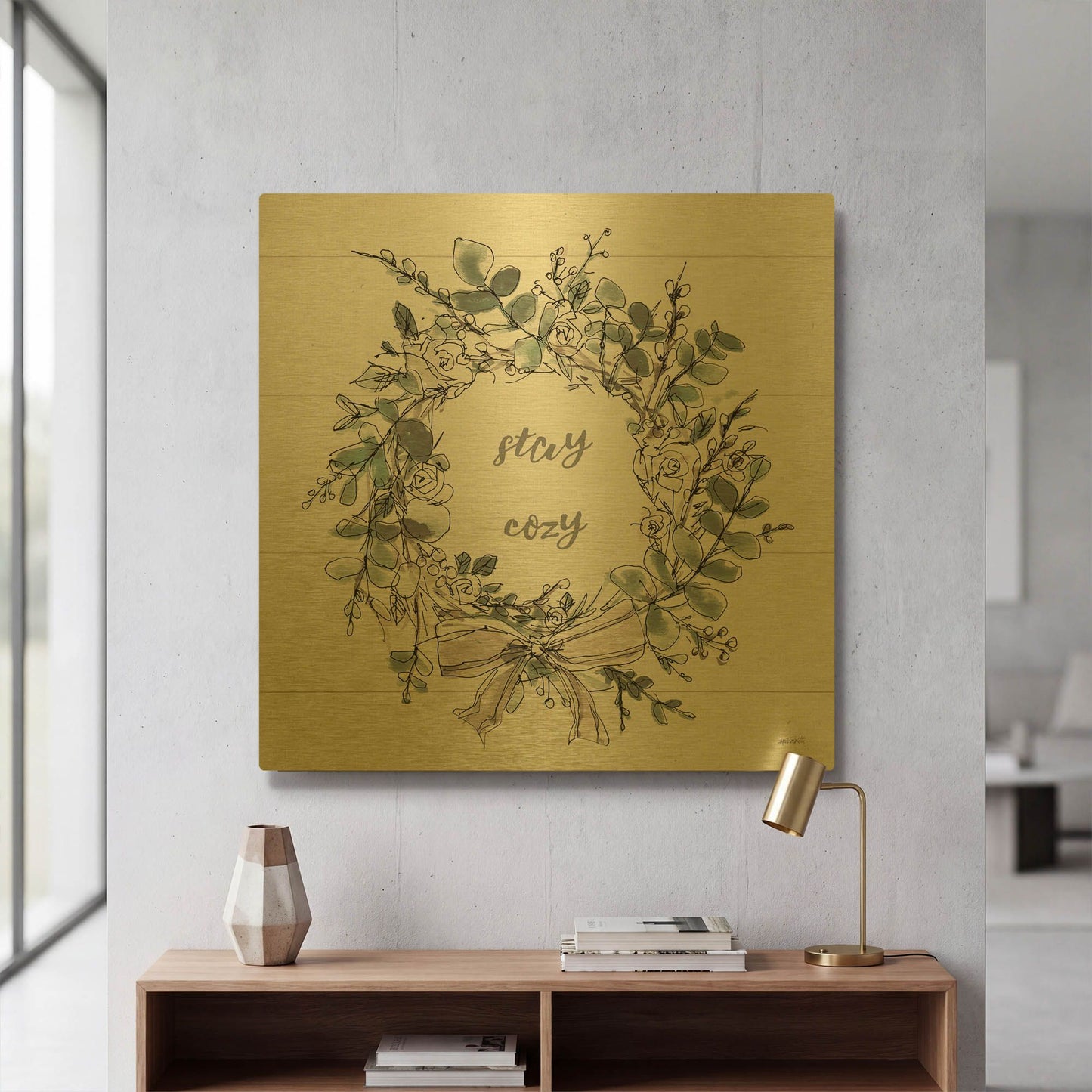 'Modern Farmhouse VII Stay Cozy' By Anne Tavoletti Gold Metal Wall Art