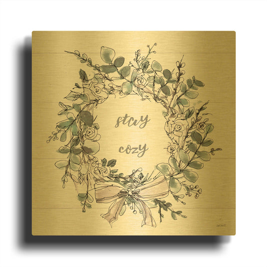 'Modern Farmhouse VII Stay Cozy' By Anne Tavoletti Gold Metal Wall Art