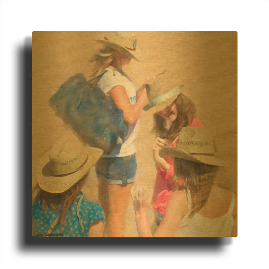 'Girls On The Beach' By Carlos Casamayor Gold Metal Wall Art