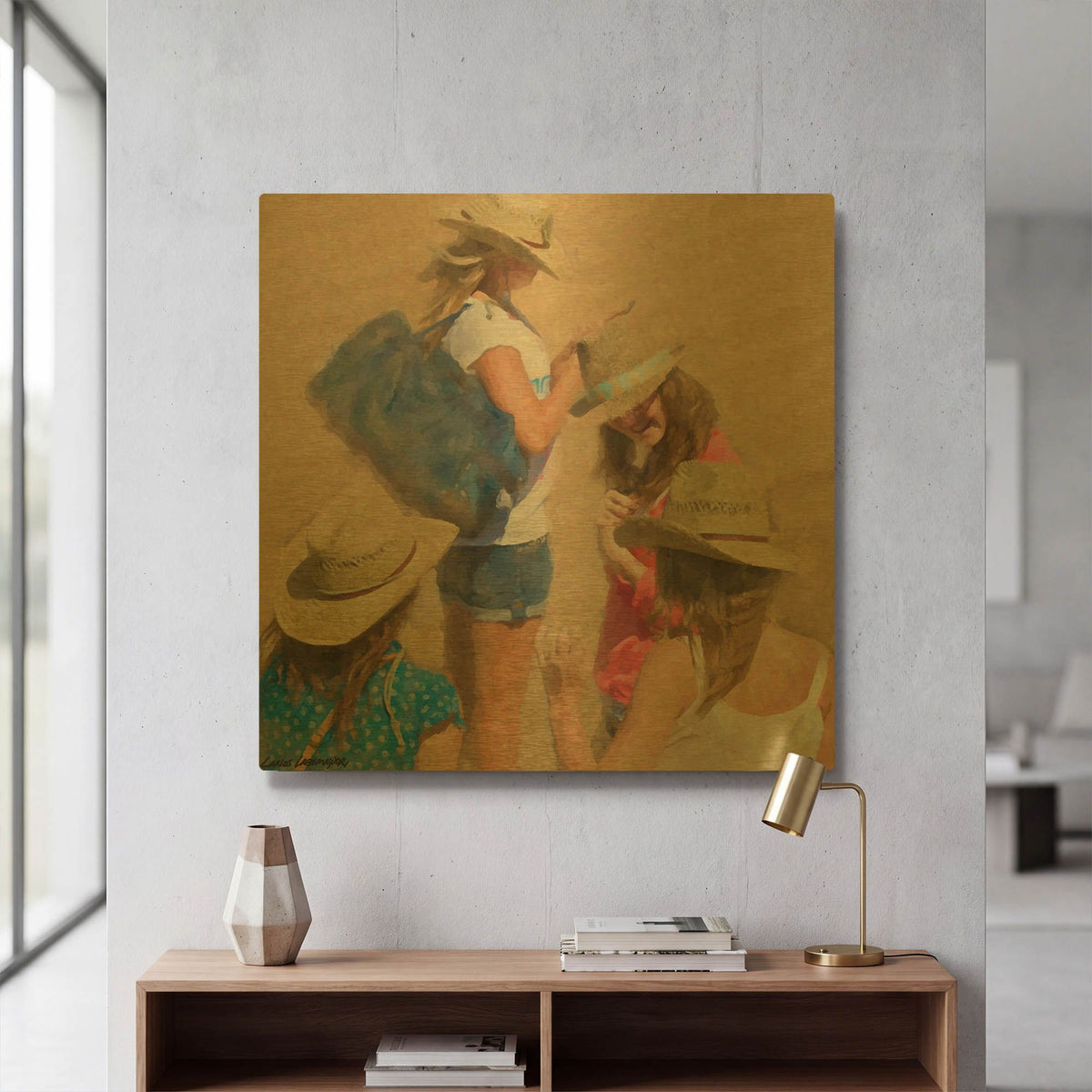'Girls On The Beach' By Carlos Casamayor Gold Metal Wall Art