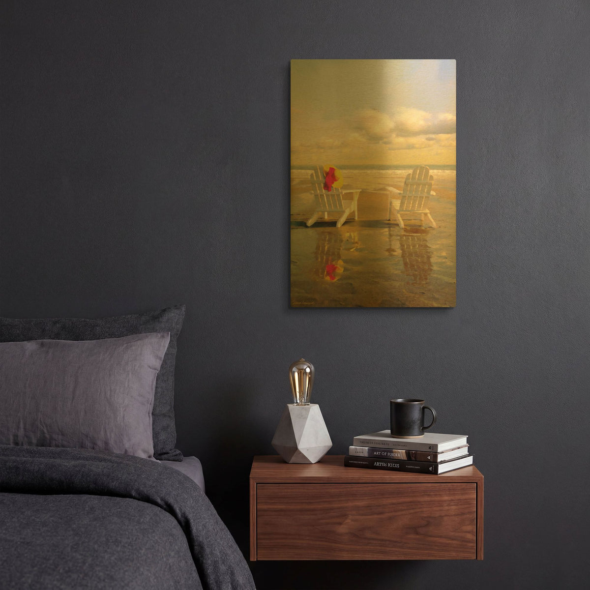 'Chairs On The Beach' By Carlos Casamayor Gold Metal Wall Art