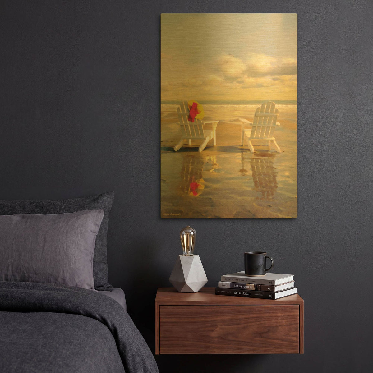 'Chairs On The Beach' By Carlos Casamayor Gold Metal Wall Art