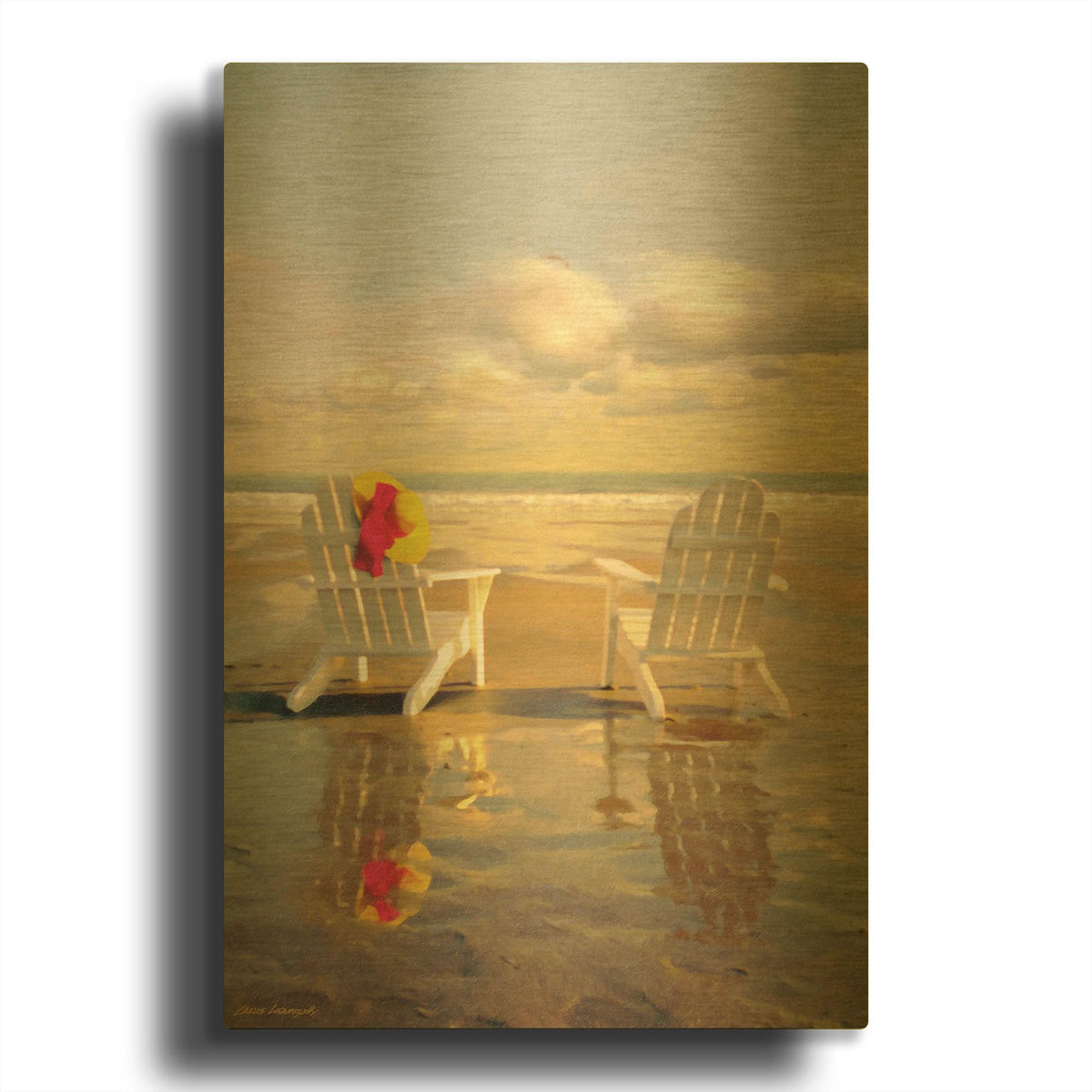 'Chairs On The Beach' By Carlos Casamayor Gold Metal Wall Art
