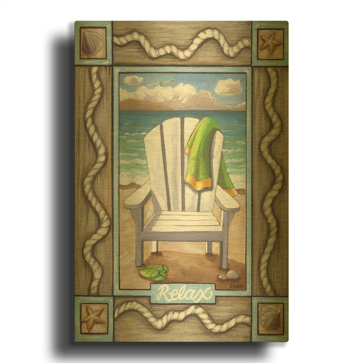 'Beach Chair Relax' By Cathy Horvath Gold Metal Wall Art