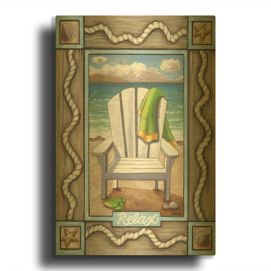 'Beach Chair Relax' By Cathy Horvath Gold Metal Wall Art