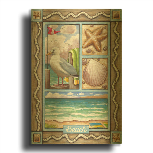 'Beach Seagull' By Cathy Horvath Gold Metal Wall Art