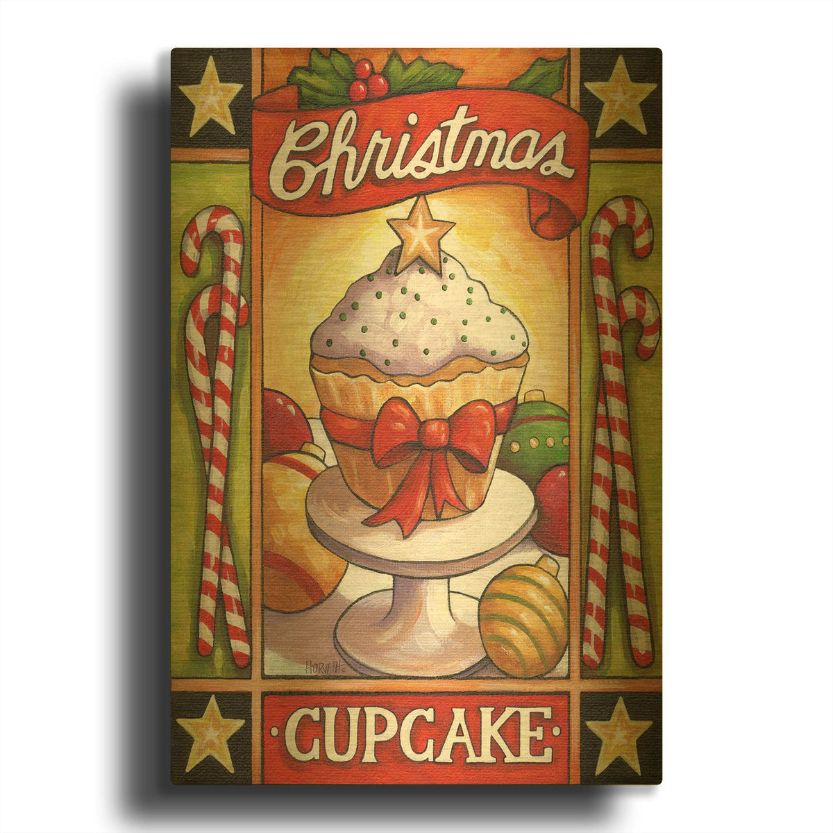 'Christmas Cupcake' By Cathy Horvath Gold Metal Wall Art