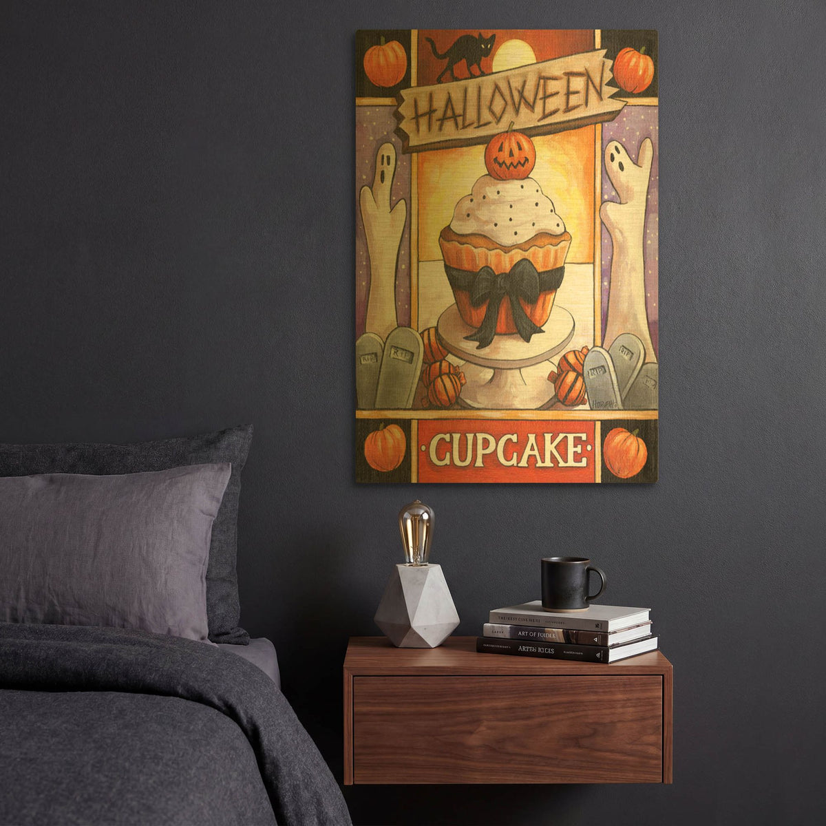 'Halloween Cupcake' By Cathy Horvath Gold Metal Wall Art