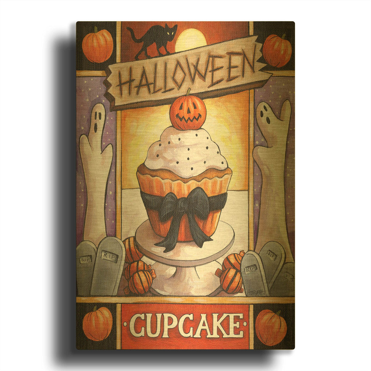 'Halloween Cupcake' By Cathy Horvath Gold Metal Wall Art