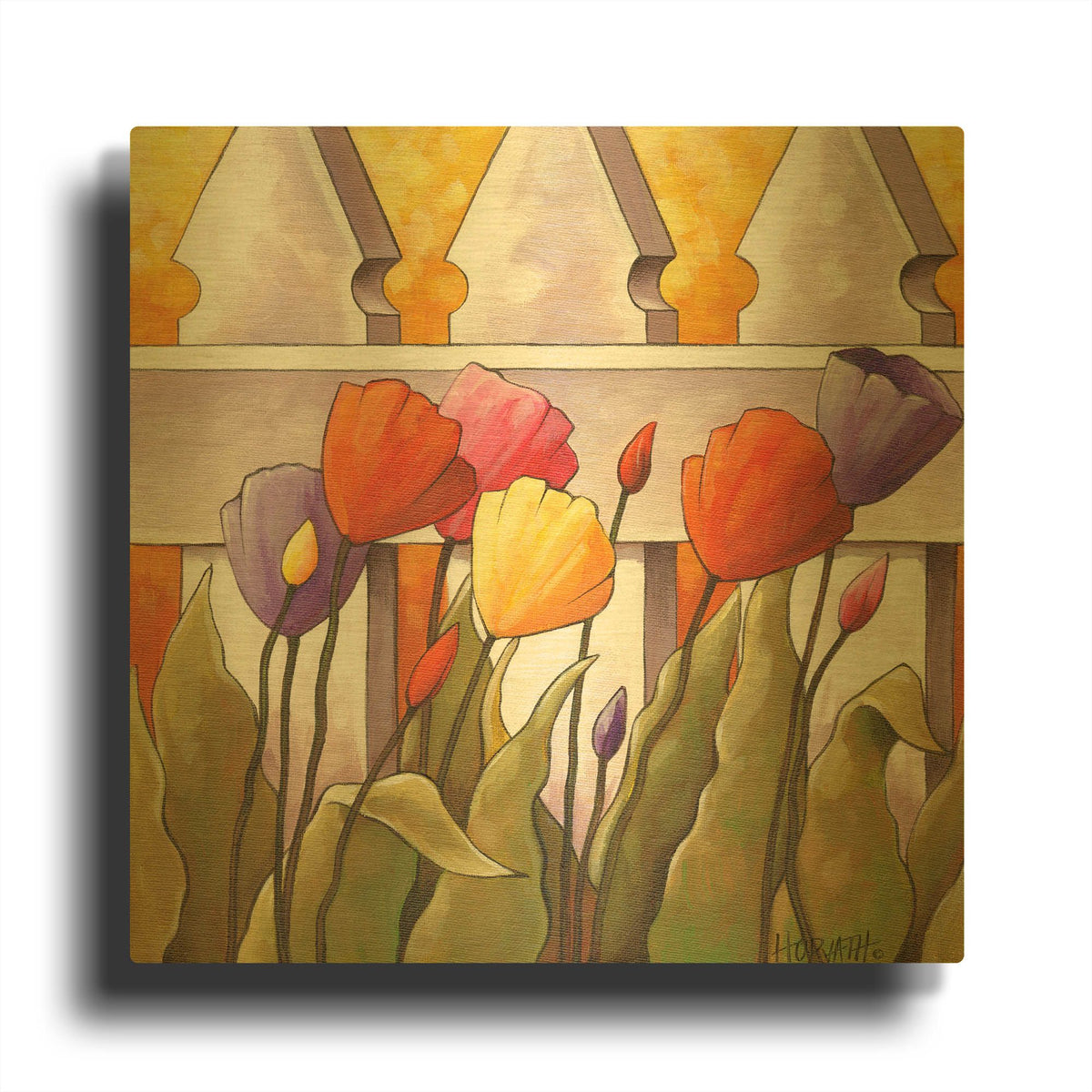 'Flower Fence 1' By Cathy Horvath Gold Metal Wall Art