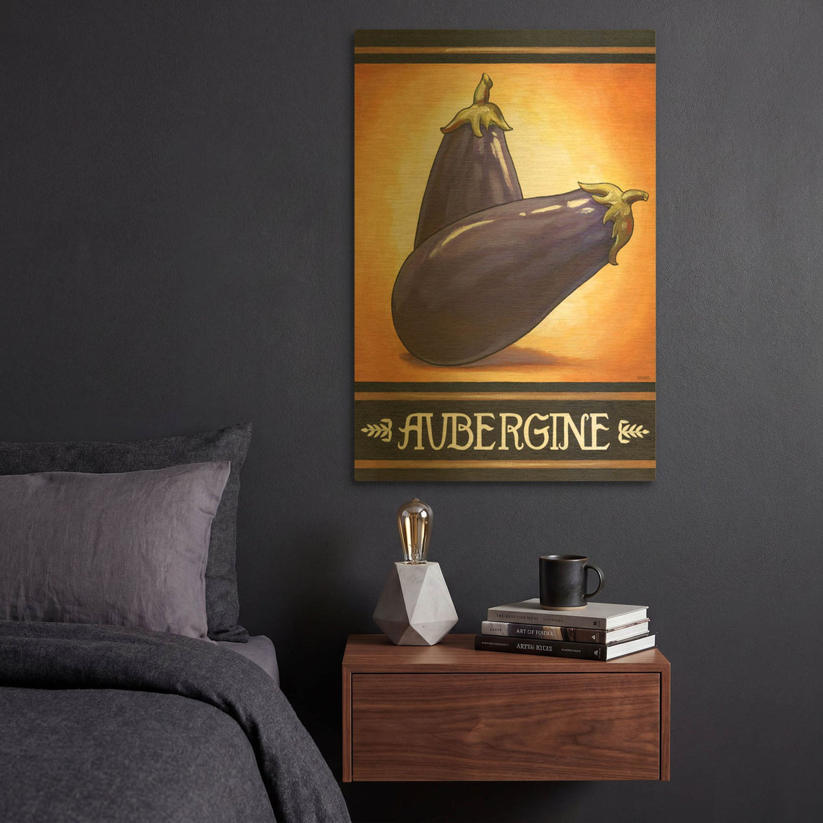 'Market Sign Aubergine' By Cathy Horvath Gold Metal Wall Art