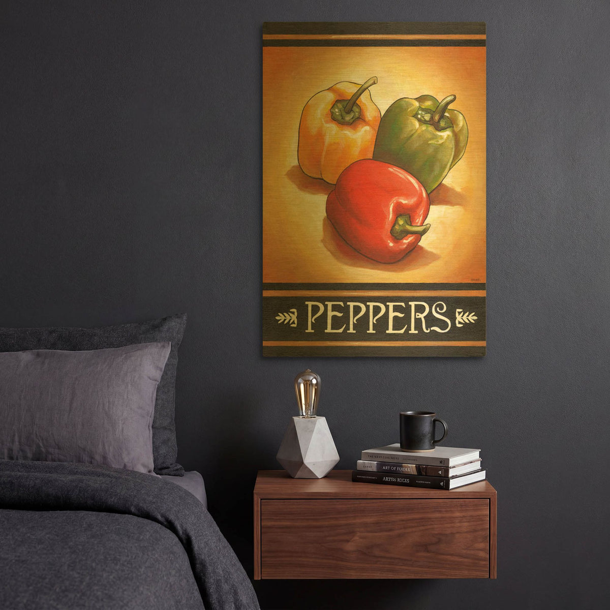 'Market Sign Peppers' By Cathy Horvath Gold Metal Wall Art