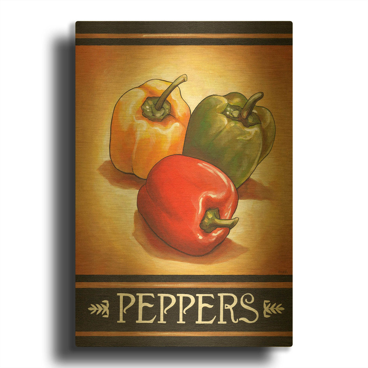 'Market Sign Peppers' By Cathy Horvath Gold Metal Wall Art