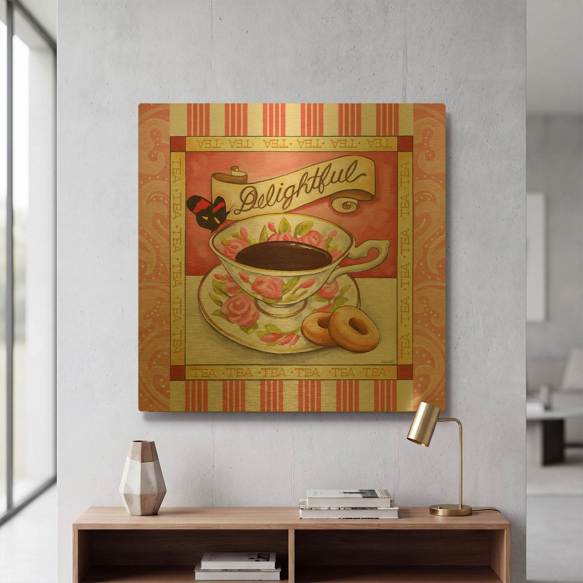 'Tea Delightful Pink Teacup' By Cathy Horvath Gold Metal Wall Art