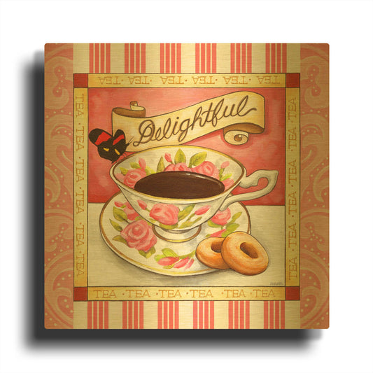 'Tea Delightful Pink Teacup' By Cathy Horvath Gold Metal Wall Art