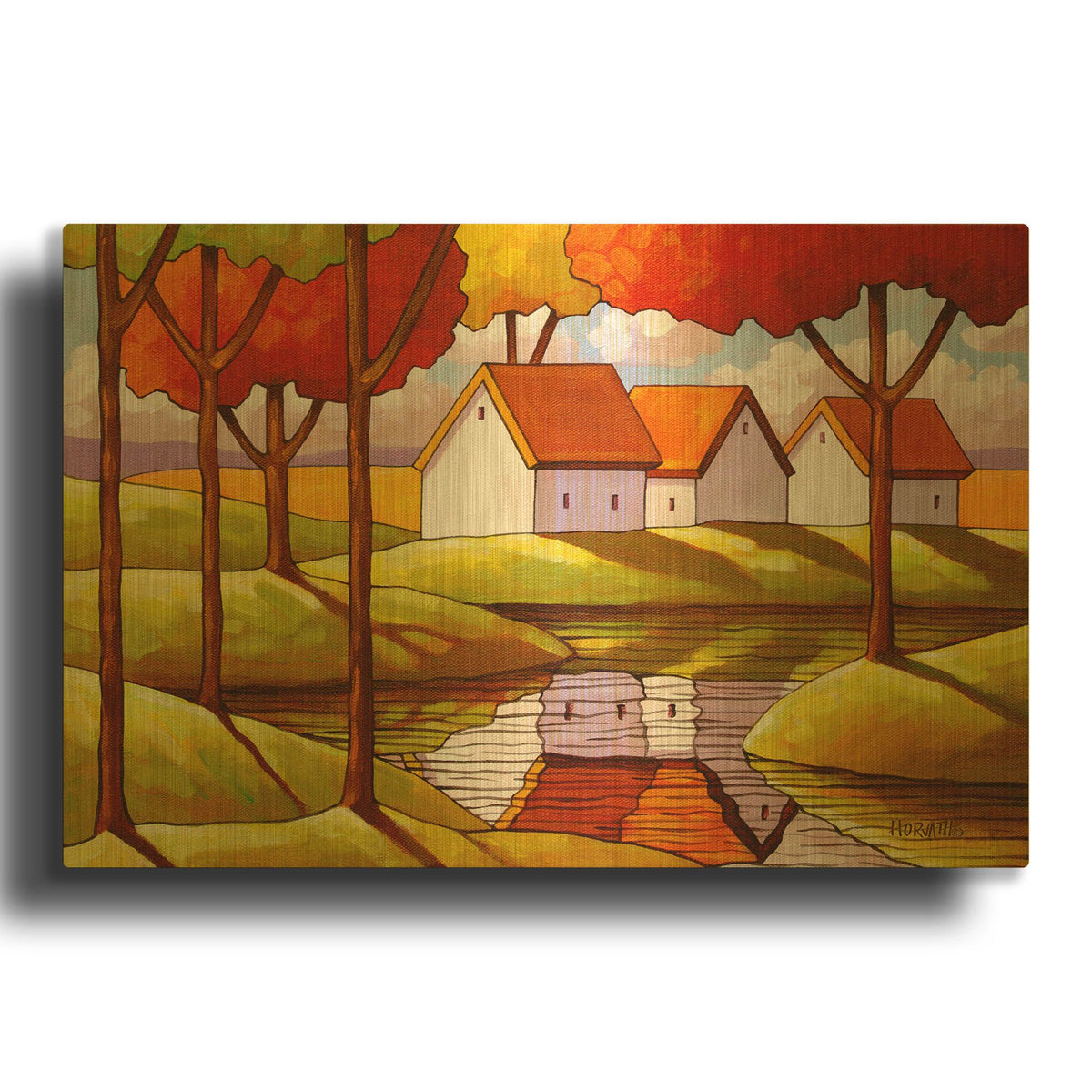 'Trees And Stream' By Cathy Horvath Gold Metal Wall Art