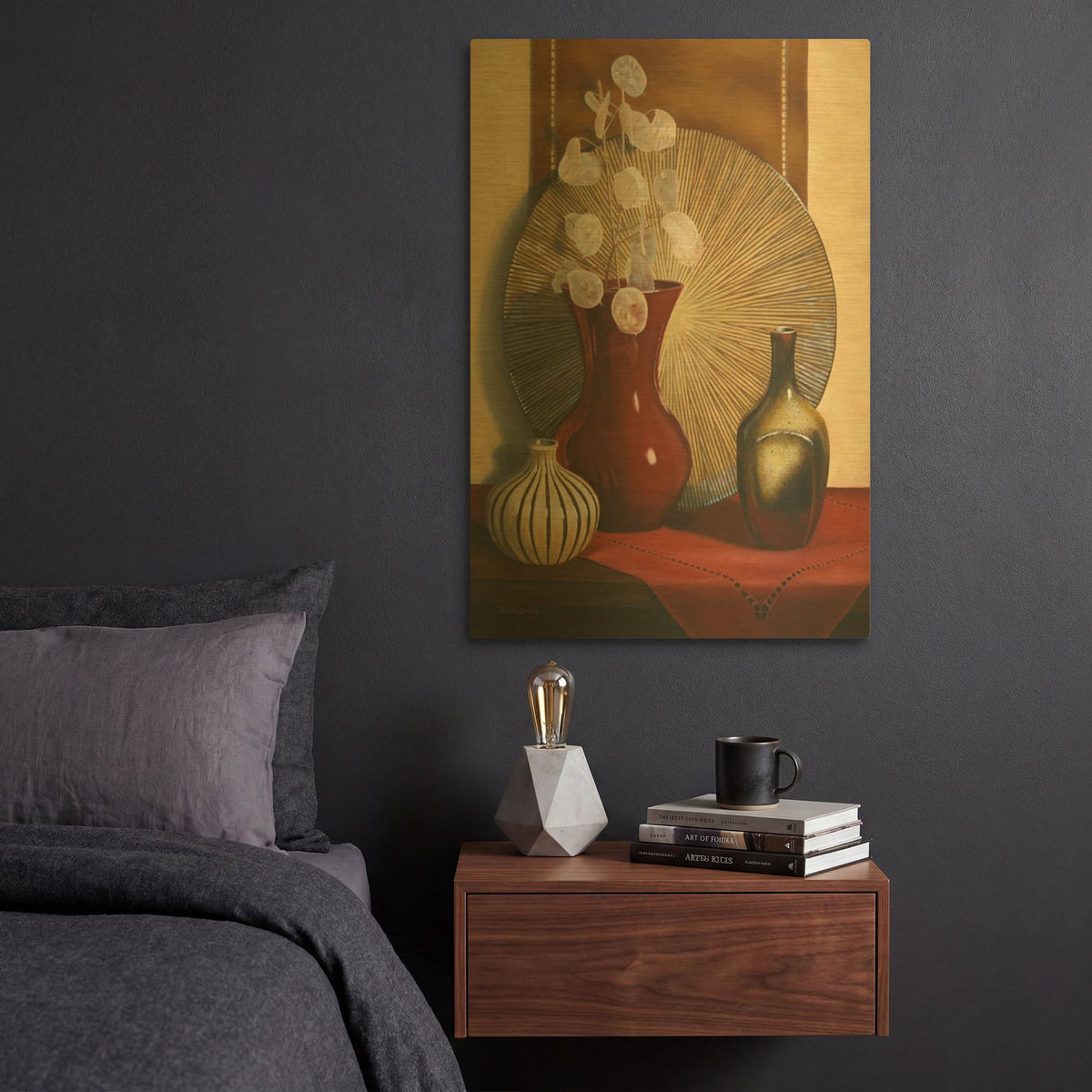 'Still Life With Red Vase' By Cecile Baird Gold Metal Wall Art