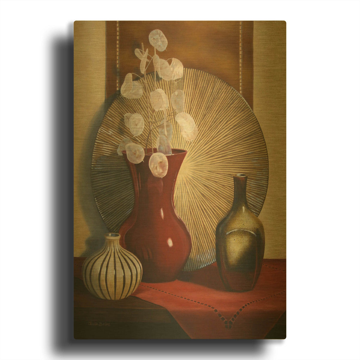 'Still Life With Red Vase' By Cecile Baird Gold Metal Wall Art