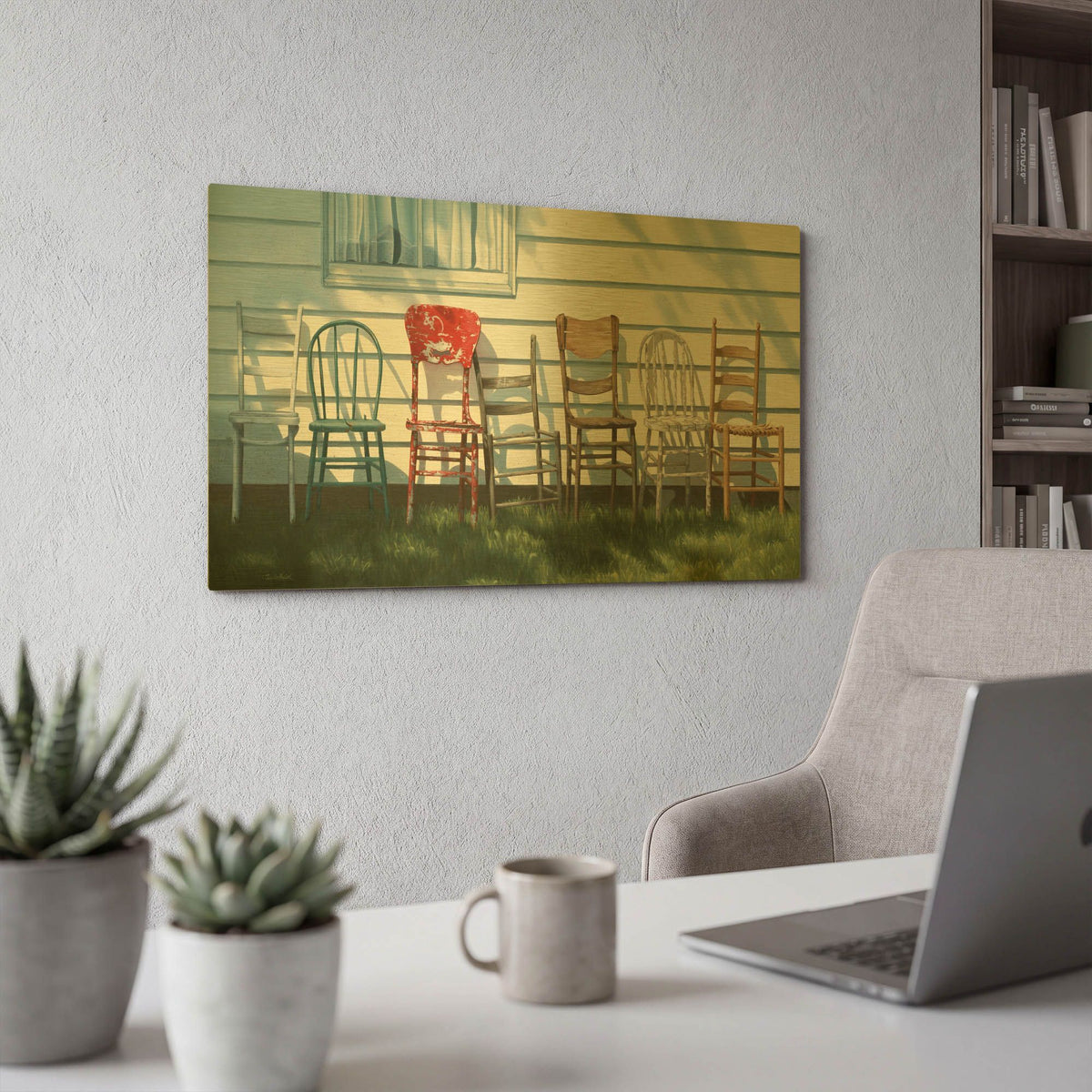 'Row Of Chairs' By Cecile Baird Gold Metal Wall Art