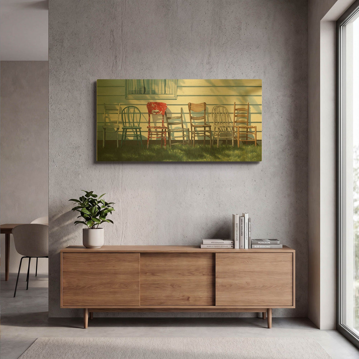 'Row Of Chairs' By Cecile Baird Gold Metal Wall Art