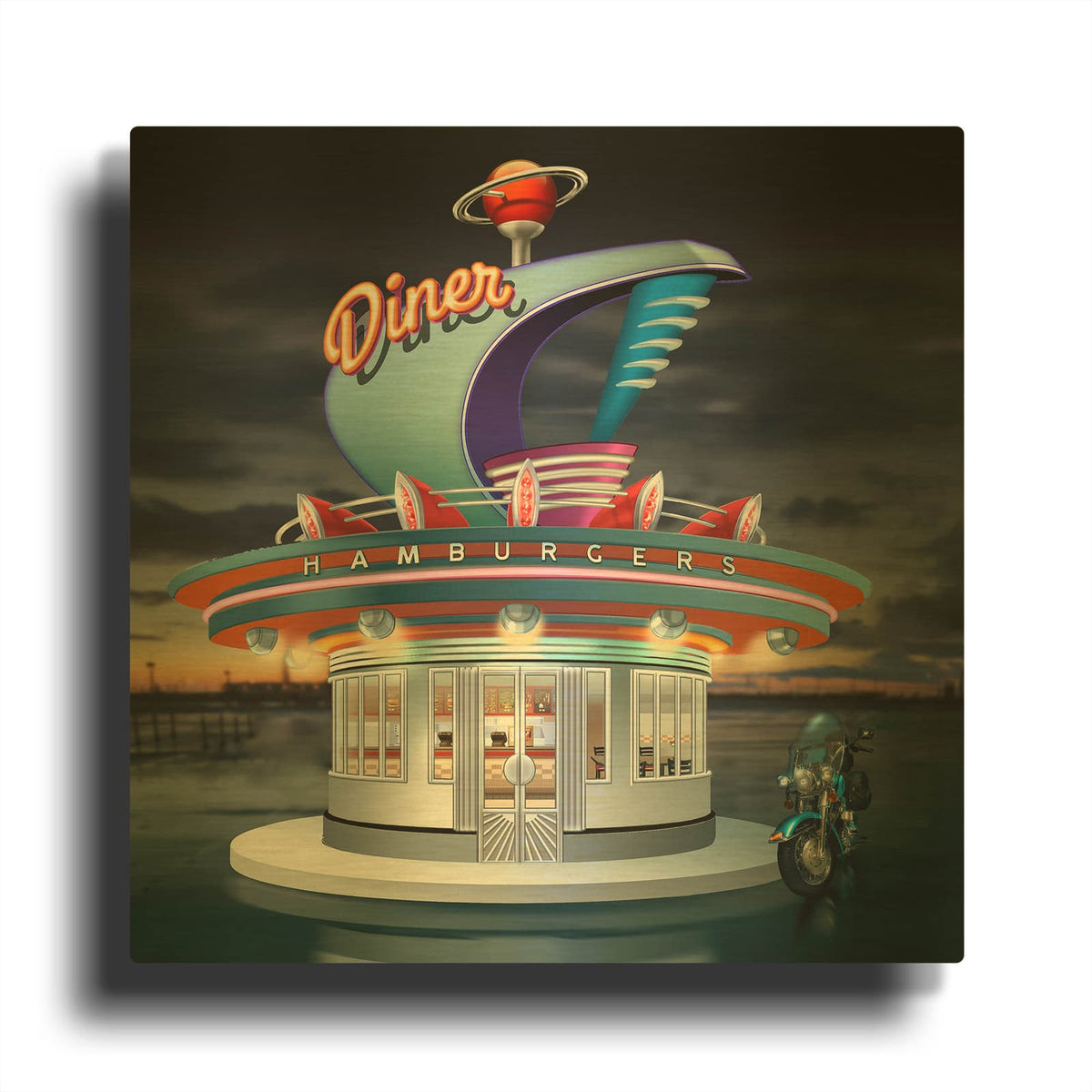 'Diner' By Bigelow Illustrations Gold Metal Wall Art