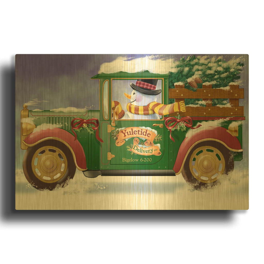'Yuletide Delivery' By Bigelow Illustrations Gold Metal Wall Art